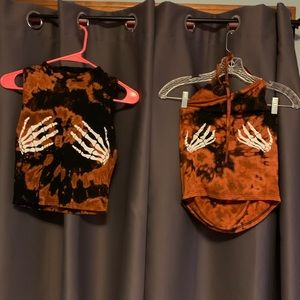 Skull hand tie dye crop tank tops💀🖤 Orange&black